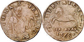 Antiguos Países Bajos. 1568. Felipe II. Tesorería desconocida. Amenazas de Felipe II contra los insurgentes. Jetón. (Dugniolle 2479) (Mitchiner 2383) ...