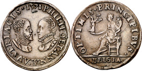 Antiguos Países Bajos. 1571. Felipe II. Tesorería desconocida. Felipe II y Ana de Austria. Jetón. (Dugniolle 2538) (Mitchiner 2390-2391) (Van Loon I p...