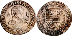 Antiguos Países Bajos. 1573. Felipe II. Oficina Imperial de Finanzas. Jetón. (Dugniolle 2597). Siglado 2597 en tinta negra, en anverso. Cobre. 4,56 g....