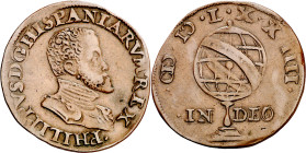Antiguos Países Bajos. 1574. Felipe II. Tesorería desconocida. Libertad de religión. Jetón. (Dugniolle 2631). Cobre. 4,90 g. Ø29 mm. MBC+/MBC.