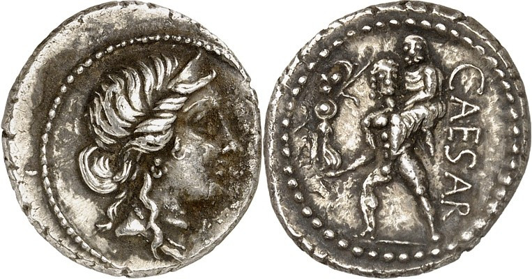 IMPERATORISCHE PRÄGUNGEN. 
GAIUS IULIUS CAESAR 100-44 v. Chr. Denar (47/46 v.Ch...