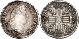 FRANKREICH. Louis XIV. 1643-1715. 1/2 Ecu aux 8 L 1691 A Paris. Brb. n.r. / Kreuz aus 4 gekr. Monogrammen. Gad. 184. .