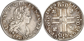 FRANKREICH. Louis XV. 1715-1773. 1/3 Ecu "Petit Louis d`argent" 1720 A Paris, junges Brustb. n.r. / 4 gekr. Doppelmonogramme ins Kreuz gestellt. Dup. ...