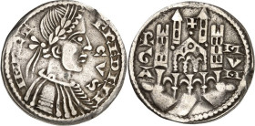 ITALIEN. BERGAMO. Friedrich II. 1215-1250. Grosso 1,91g. Belorb. Brb. n.r. / Panorama v. Bergamo. CNI IV, 45 / 138. Biaggi 354.