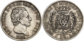 ITALIEN. SARDINIEN. Carlo Felice 1821-1831. 5 Lire 1828&nbsp;P. KM&nbsp; 116.2. .