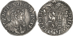ITALIEN. SIZILIEN, Königreich. Carlo V. di Spagna 1516-1556. Testone (Doppio Carlino) 1539 CAROLVS V ROMA IMPE Belorbeerte, geharn. Büste n.r./ beflüg...