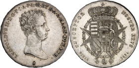 ITALIEN. TOSKANA. Leopold II. 1824-1859. Francescone (4 Fiorini) 1854 Kopf n.r. / Gekr. Wappen in Ordenskette. KM. 75a, Dv. 159. .