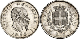 ITALIEN. KÖNIGREICH  ITALIEN. Vittorio Emanuele II. 1861-1878. 1Lire 1863 M, Mailand. KM&nbsp; 5a.1. .