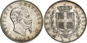 ITALIEN. KÖNIGREICH  ITALIEN. Vittorio Emanuele II. 1861-1878. 5 Lire 1869&nbsp;M, Mailand. KM&nbsp; 8.3. .