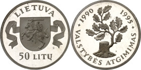LITAUEN (LITHUANIA). Zweite Republik. 50 Litu 1995 Ag, 5 Jahre Republik. KM&nbsp; 99. .