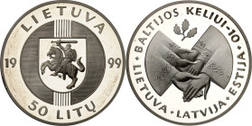 LITAUEN (LITHUANIA). Zweite Republik. 50 Litu 1999 Ag, 10 Jahre Baltischer Weg. KM&nbsp; 123. 28,28g , 925 fein.