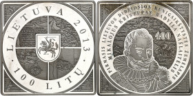 LITAUEN (LITHUANIA). Zweite Republik. 100 Litu 2013 Klippe Ag, 400 J. 1. Landkarte. KM&nbsp; 198. 56,56g , 925 fein.