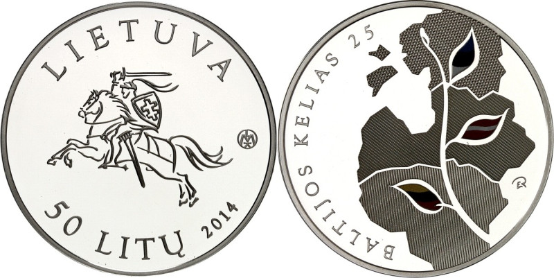 LITAUEN (LITHUANIA). 
Zweite Republik. 
50 Litu 2014 Ag, 25 J. Baltischer Weg....