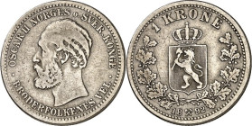 NORWEGEN. Oscar II. 1872-1905. 1 Krone 1892. ABH. 41, K/M. 357. .