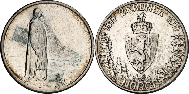 NORWEGEN. 
Haakon VII. 1905-1957. 2 Kroner 1914 Ag 100 J.Konstitution. KM&nbsp;...
