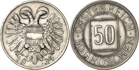 ÖSTERREICH. 1. Republik 1918-1938. 50 Groschen 1934 Cu-Ni "Nachtschilling ". J.&nbsp; 438. .