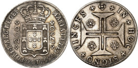 PORTUGAL. Maria I. & Pedro III. 1777-1786. 200 Reis 1780. Gekr. Wappen&nbsp;/ Fußkreuz mit Winkelblüten. KM&nbsp; 272. .