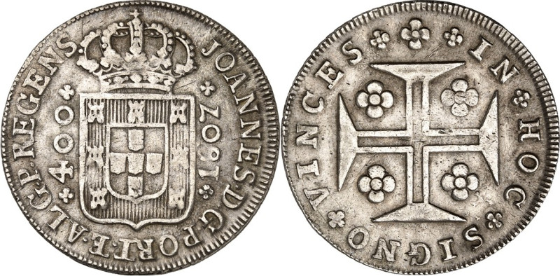 PORTUGAL. 
Joao VI. 1799-1816. 400 Reis 1807 Gekr. Wappen&nbsp;/ Fußkreuz. KM&n...