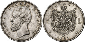 RUMÄNIEN. Königreich. Carol I. 1866-1914. 5 Lei 1880. KM&nbsp; 12. .