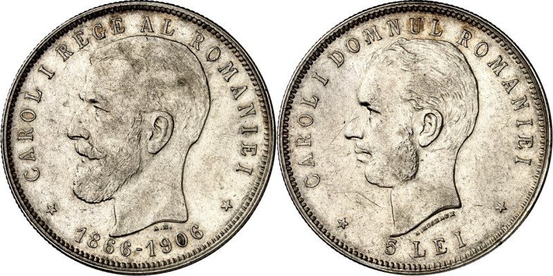 RUMÄNIEN. 
Königreich. 
Carol I. 1866-1914. 5 Lei 1906 Regierungsjubiläum. KM&...