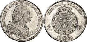 SCHWEDEN. KÖNIGREICH. Gustav IV. Adolf 1792-1809. 1/6 Riksdaler 1808 Brb. n.r. / Gekr. Wappen in Ordenskette. AAH&nbsp; 38, KM&nbsp; 560. .