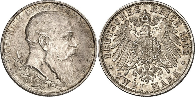 KAISERREICH. 
BADEN, Großherzogtum. 
2 Mark 1902 Regierungsjubiläum. J. 30. . ...