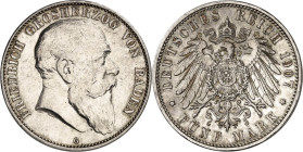 KAISERREICH. BADEN, Großherzogtum. 5 Mark 1907 Friedrich I. J. 33. .