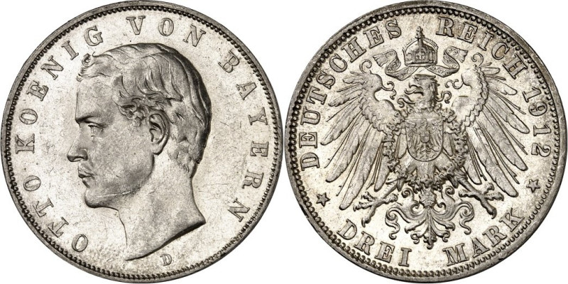 KAISERREICH. 
BAYERN, Königreich. 
3 Mark 1912 Otto. J. 47. . 

vz