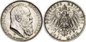 KAISERREICH. BAYERN, Königreich. 3 Mark 1911 Luitpold, im Gedenketui mit gedruckten Prägezahlen 12. März 1911 - 1921. J. 49. .
