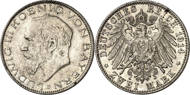 KAISERREICH. 
BAYERN, Königreich. 
2 Mark 1914 Ludwig III. J. 51. . 

vz