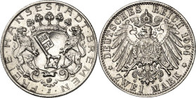 KAISERREICH. BREMEN, Freie Hansestadt. 2 Mark 1904 Stadtwappen. J. 59. .