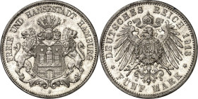 KAISERREICH. HAMBURG, Freie und Reichsstadt. 5 Mark 1913 Stadtwappen. J. 65. .