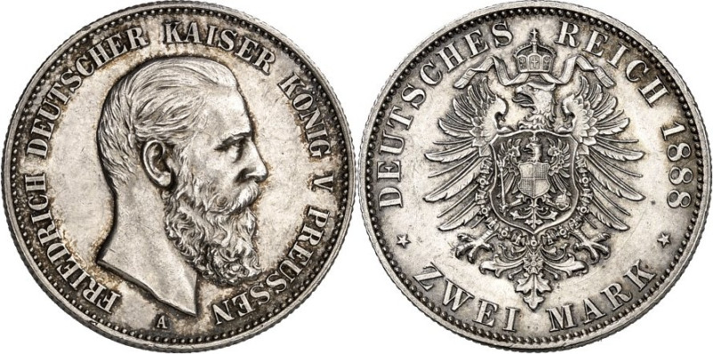 KAISERREICH. 
PREUSSEN, Königreich. 
2 Mark 1888 Friedrich III. J. 98. . 

l...