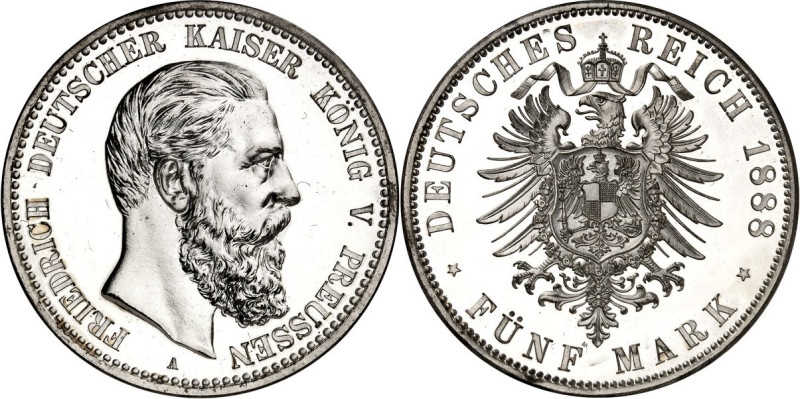 KAISERREICH. 
PREUSSEN, Königreich. 
5 Mark 1888 Friedrich III. J. 99. . 

P...