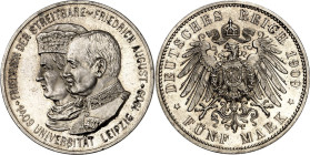 KAISERREICH. SACHSEN, Königreich. 5 Mark 1909 Uni Leipzig. J. 139. .