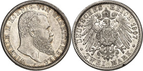 KAISERREICH. WÜRTTEMBERG, Königreich. 2 Mark 1907 Wilhelm II. J. 174. .