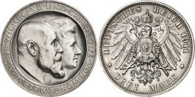 KAISERREICH. WÜRTTEMBERG, Königreich. 3 Mark 1911 Silberhochzeit. J. 177a. .