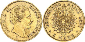 REICHSGOLD. BAYERN. 5 Mark 1877 Ludwig II. J.&nbsp; 195. .