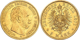 REICHSGOLD. PREUSSEN. 5 Mark 1877A Wilhelm I. J. 244. .