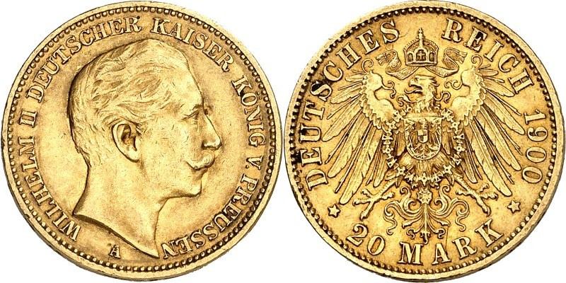 REICHSGOLD. 
PREUSSEN. 
20 Mark 1900 Wilhelm II. J. 252. . 

ss/vz