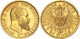 REICHSGOLD. WÜRTTEMBERG. 20 Mark 1900 Wilhelm II. J.&nbsp; 296. .