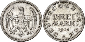 WEIMARER REPUBLIK. KURSMÜNZEN. 3 Mark 1924A. J. 312. .