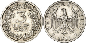 WEIMARER REPUBLIK. KURSMÜNZEN. 3 Reichsmark 1931E Kursmünze. J. 349. .