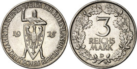 WEIMARER REPUBLIK. GEDENKMÜNZEN. 3 Reichsmark 1925D Rheinland. J. 321. .