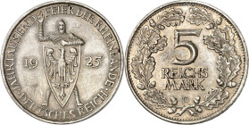 WEIMARER REPUBLIK. GEDENKMÜNZEN. 5 Reichsmark 1925D Rheinland. J. 322. .