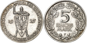WEIMARER REPUBLIK. GEDENKMÜNZEN. 5 Reichsmark 1925F Rheinland. J. 322. .