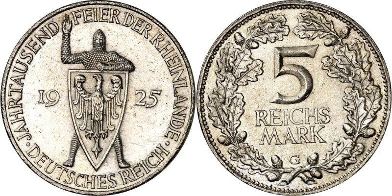 WEIMARER REPUBLIK. 
GEDENKMÜNZEN. 
5 Reichsmark 1925G Rheinland. J. 322. . 
...
