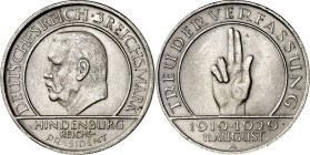 WEIMARER REPUBLIK. GEDENKMÜNZEN. 3 Reichsmark 1929A Verfassung. J. 340. .