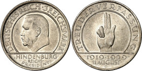 WEIMARER REPUBLIK. GEDENKMÜNZEN. 3 Reichsmark 1929D Verfassung. J. 340. .