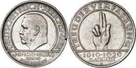WEIMARER REPUBLIK. GEDENKMÜNZEN. 3 Reichsmark 1929E Verfassung. J. 340. .
